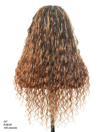 Wavina - 24 Inches Wavy Box Braids with Human Hair Cascading Boho Waves Boho Box Braided Wig