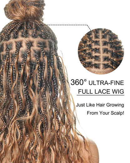 24 Inches Wavy Box Braids with Human Hair Cascading Boho Waves Boho Box Braided Wig