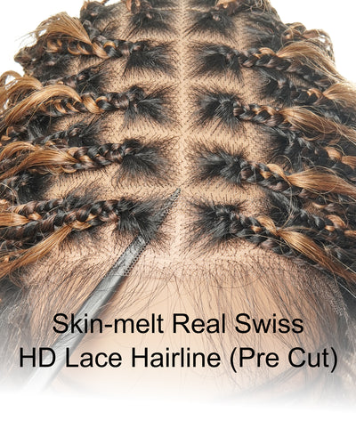 Wavina - 24 Inches Wavy Box Braids with Human Hair Cascading Boho Waves Boho Box Braided Wig