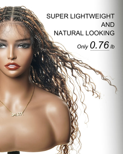 Wavina - 24 Inches Wavy Box Braids with Human Hair Cascading Boho Waves Boho Box Braided Wig