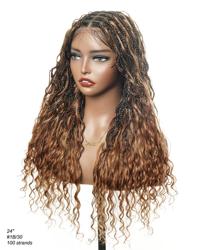 Wavina - 24 Inches Wavy Box Braids with Human Hair Cascading Boho Waves Boho Box Braided Wig