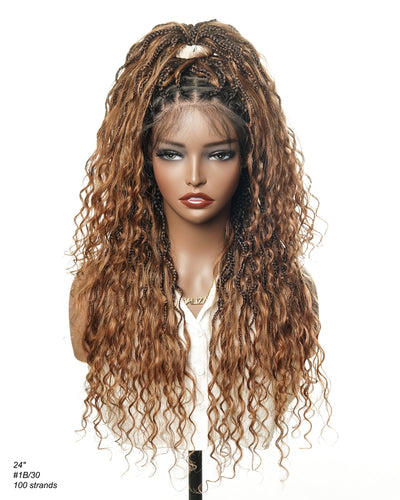 Wavina - 24 Inches Wavy Box Braids with Human Hair Cascading Boho Waves Boho Box Braided Wig