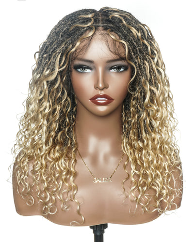 Lola - 16" Pre Bleached Swiss HD Full Lace Boho Locs Wig With Human Hair Boho Curls