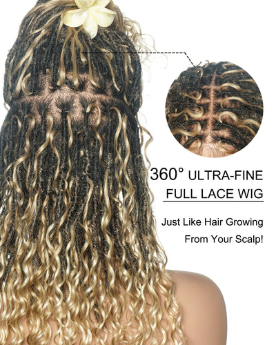 Lola - 16" Pre Bleached Swiss HD Full Lace Boho Locs Wig With Human Hair Boho Curls