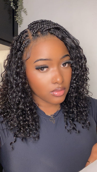 Custom Design Human Hair Deep Wave Boho Braided Wig - 121 Strands