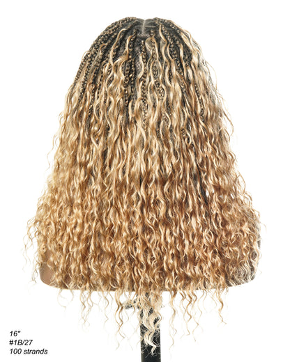 16" Human Hair Curls Short Boho Box Braided Wig Glueless HD Full Lace 100 Strands