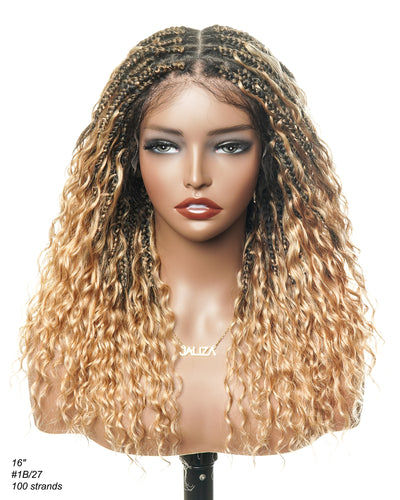 Custom Design Human Hair Deep Wave Boho Braided Wig - 121 Strands