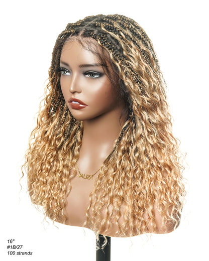 16" Human Hair Curls Short Boho Box Braided Wig Glueless HD Full Lace 100 Strands