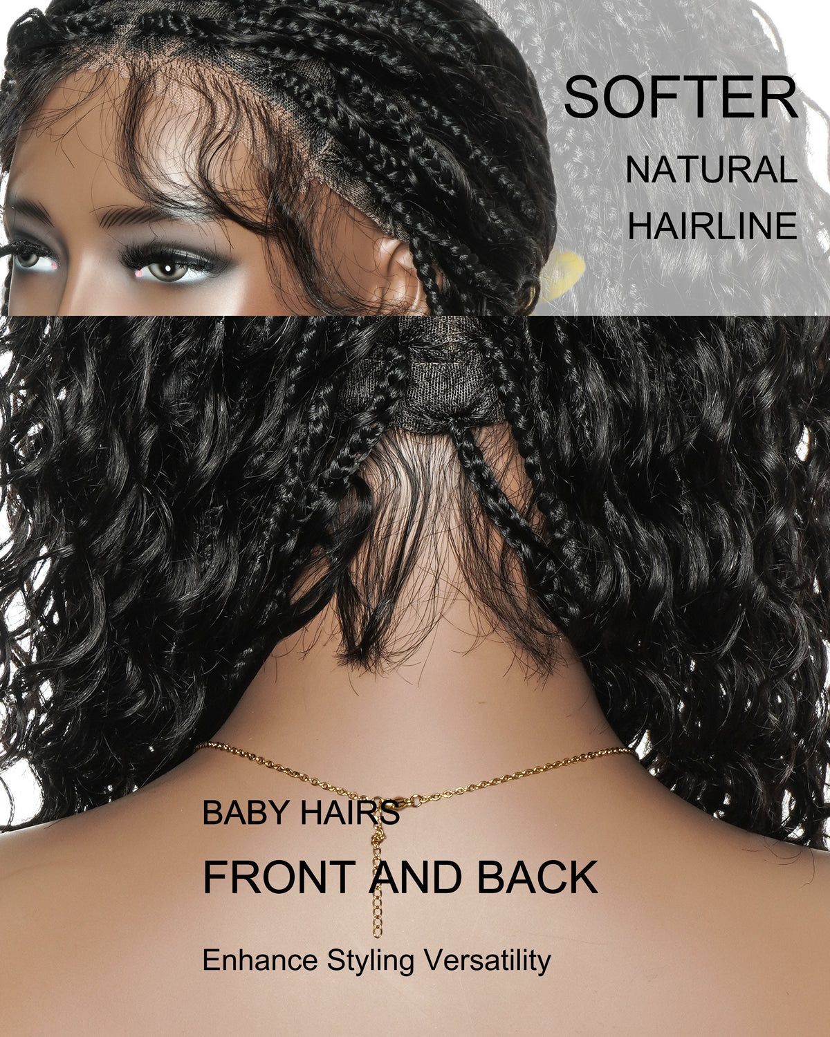 Glueless 16" Pre Cut HD Full Elastic Lace Lightweight Ready-To-Go Boho Box Braided Wig with Human Hair Boho Curls