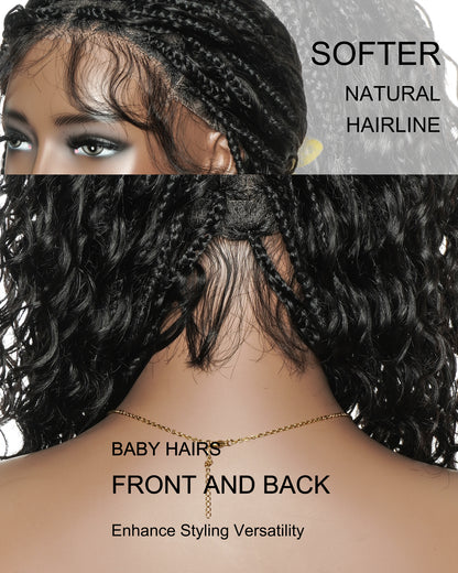 Glueless 16" Pre Cut HD Full Elastic Lace Lightweight Ready-To-Go Boho Box Braided Wig with Human Hair Boho Curls