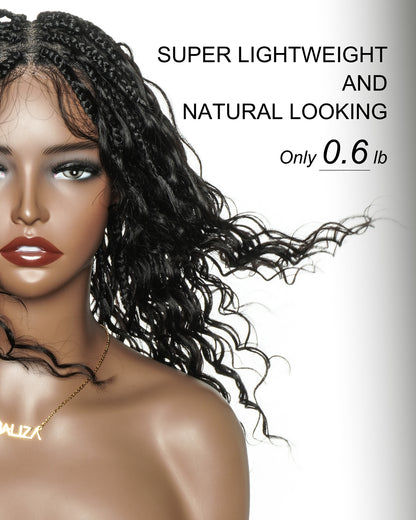 Glueless 16" Pre Cut HD Full Elastic Lace Lightweight Ready-To-Go Boho Box Braided Wig with Human Hair Boho Curls
