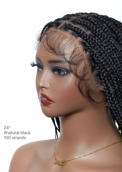 36" Pre Bleached Human Hair Swiss HD Lace Lightweight Knotless Box Braided Wig 100 Strands