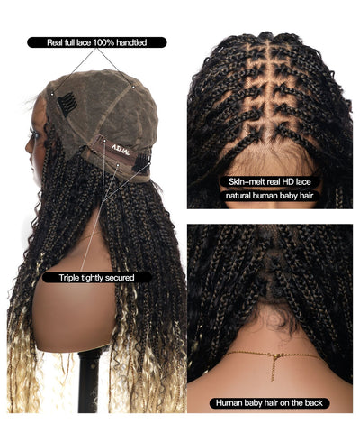 Diane's 36" Pre bleached Human Hair Lace Ombre Boho Box Braided Wig (Extra Full)