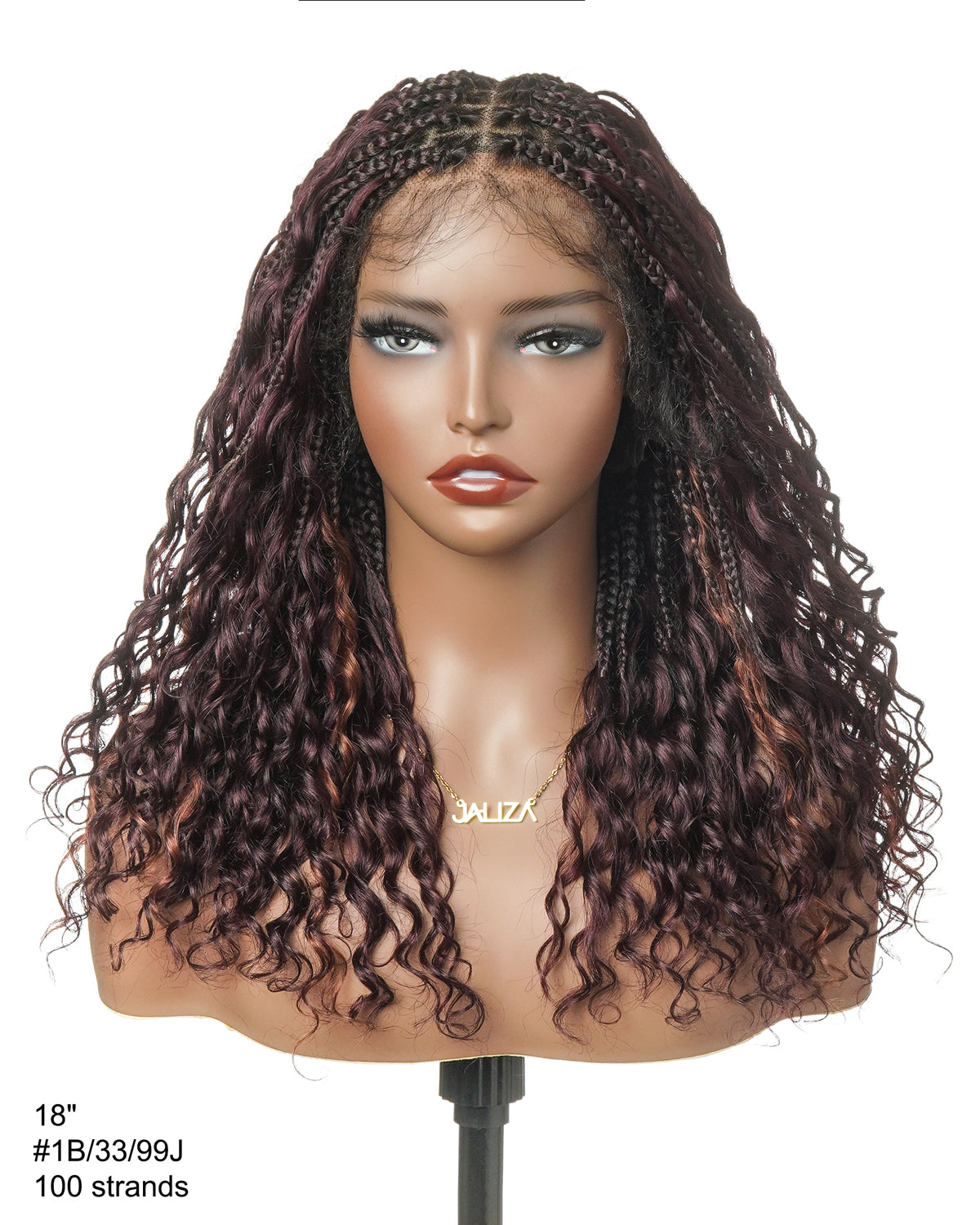 Dark Burgundy 99J Pre Bleached HD Full Lace Human Hair Boho Curls Boho Box Braided Wig 100 Strands
