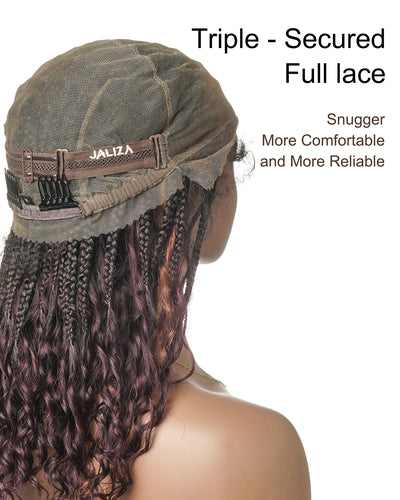 Dark Burgundy 99J Pre Bleached HD Full Lace Human Hair Boho Curls Boho Box Braided Wig 100 Strands