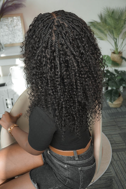 18" Pre Bleached HD Full Lace Human Hair Curly Wave Boho Box Braided Wig