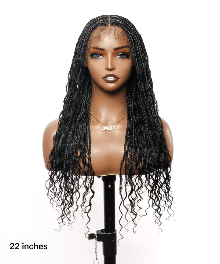 Small Square Box Braid Wig with Human Hair Curls - JALIZA 3