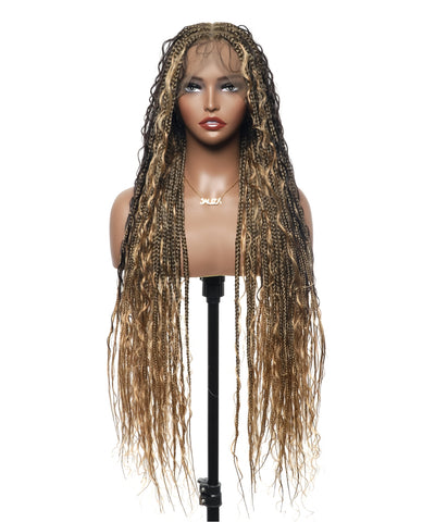 Human Hair Boho Box HD Lace Braided Wig 36 Inches 100 Strands - Light Burgundy