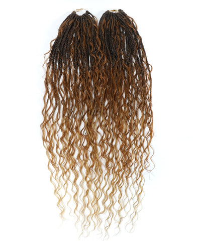 24" Pre Looped Crochet Boho Box Braids With Deep Wave Human Hair Curls - 80 Strands/Pack