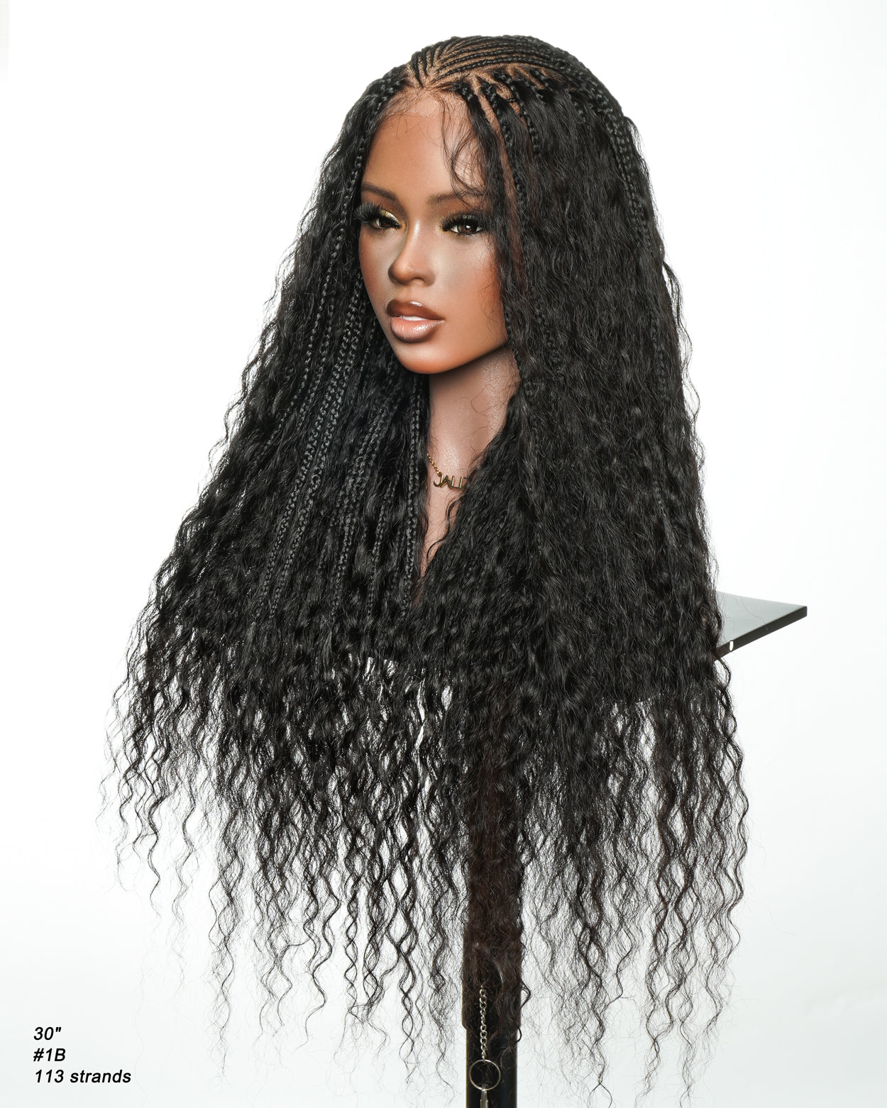 Avery - Fulani 2 Steps Pre Bleached Full lace Cornrow Human Hair Curls Boho Box Braided Wig