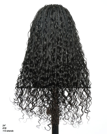 Avery Fulani Human Hair Glueless Swiss HD Lace Cornrow Frontal Boho Box Braided Wig Deep Wave 24 Inches