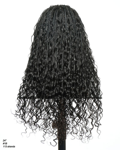 Avery Fulani Human Hair Glueless Swiss HD Lace Cornrow Frontal Boho Box Braided Wig Deep Wave 24 Inches