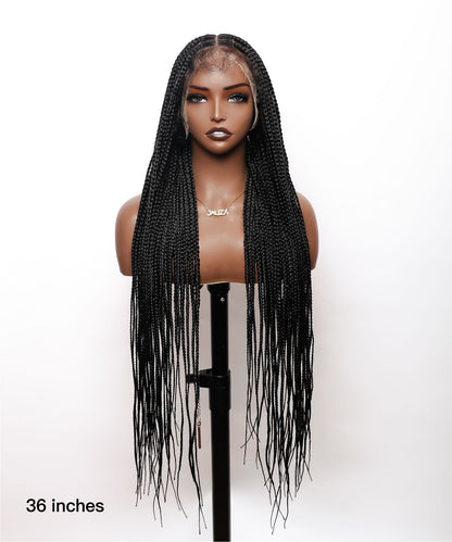 Knotless Box Braided Wig 36" Full Hand-tied HD Lace 79 Strands - Human Baby Hair