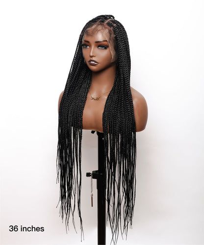 Knotless Box Braided Wig 36" Full Hand-tied HD Lace 79 Strands - Human Baby Hair