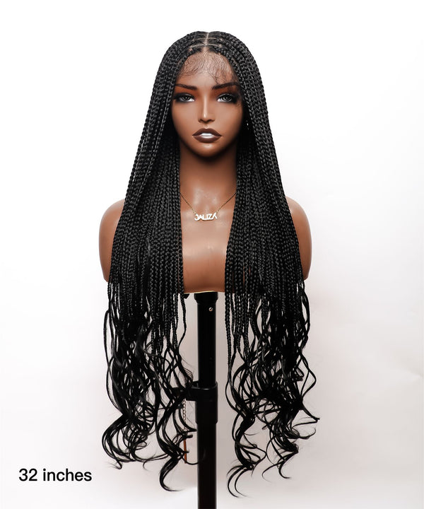 Knotless Small Box Braids with Loose Curly Ends Wig 1