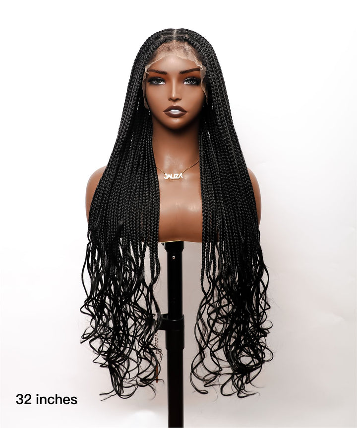 Small Knotless Box Braids with Loose Curly Ends Wig 1