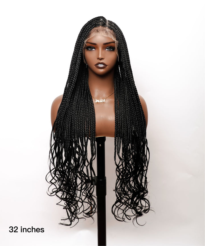 Small Knotless Box Braids with Loose Curly Ends Wig 3