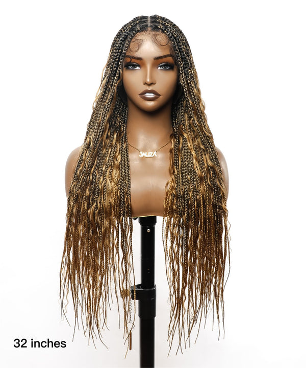 Box Braided Wig with Human Hair Boho Curls JALIZA 1