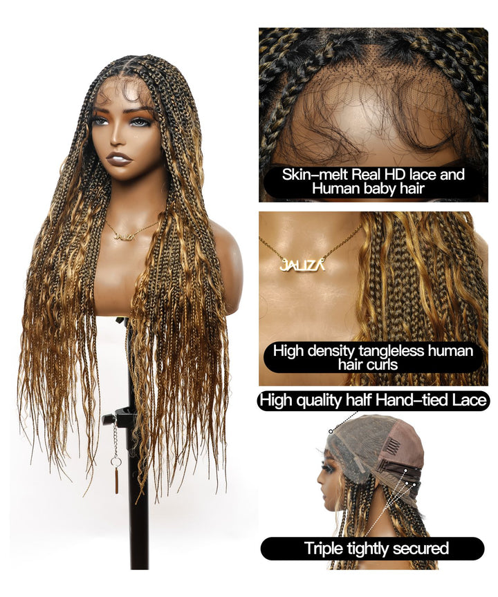 Box Braided Wig with Human Hair Boho Curls JALIZA 4