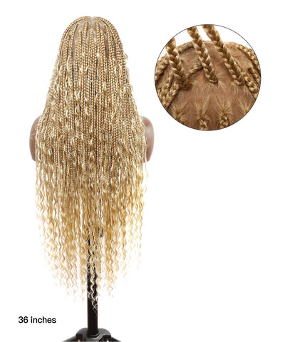 100% Hand-Tied Full Transparent Lace Human Hair Boho Curls Knotless Boho Box Braided Wig