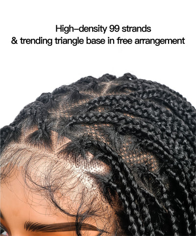 Triangle Base Human Hair Boho Curls 36" HD Full Lace Knotless Boho Box Braided Wig Full Density 99 Strands