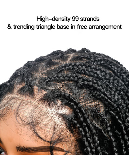 Triangle Base Human Hair Boho Curls 36" HD Full Lace Knotless Boho Box Braided Wig Full Density 99 Strands