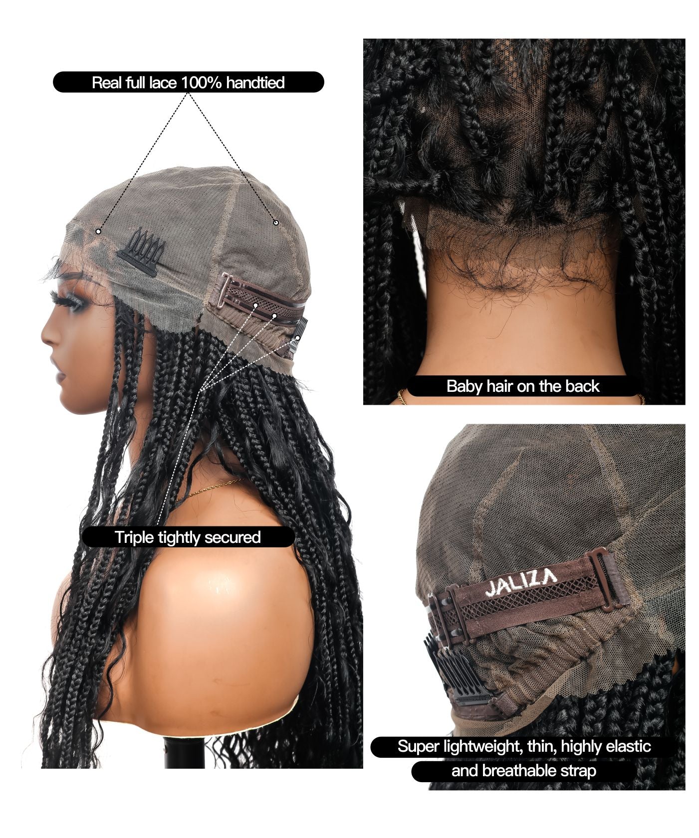 Triangle Base Human Hair Boho Curls 36" HD Full Lace Knotless Boho Box Braided Wig Full Density 99 Strands