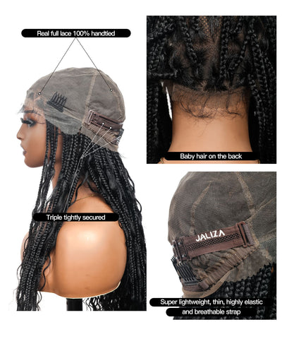 Triangle Base Human Hair Boho Curls 36" HD Full Lace Knotless Boho Box Braided Wig Full Density 99 Strands