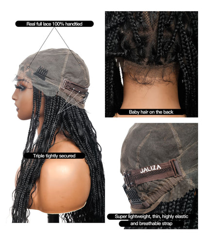 Triangle Base Human Hair Boho Curls 36" HD Full Lace Knotless Boho Box Braided Wig Full Density 99 Strands