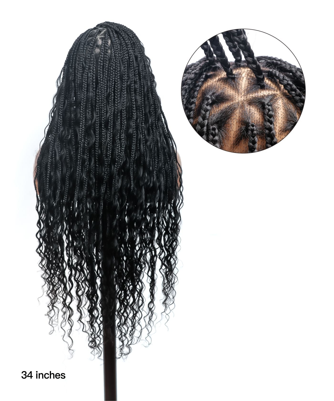 Triangle Base Human Hair Boho Curls 36" HD Full Lace Knotless Boho Box Braided Wig Full Density 99 Strands
