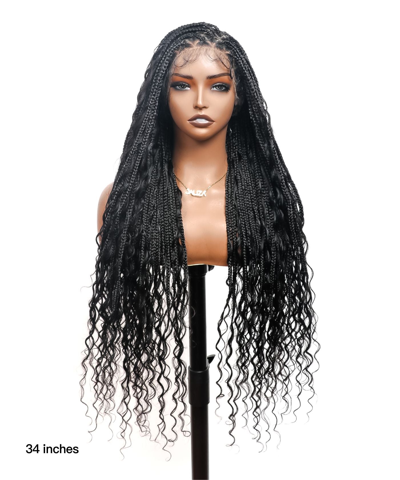 Triangle Base Human Hair Boho Curls 36" HD Full Lace Knotless Boho Box Braided Wig Full Density 99 Strands