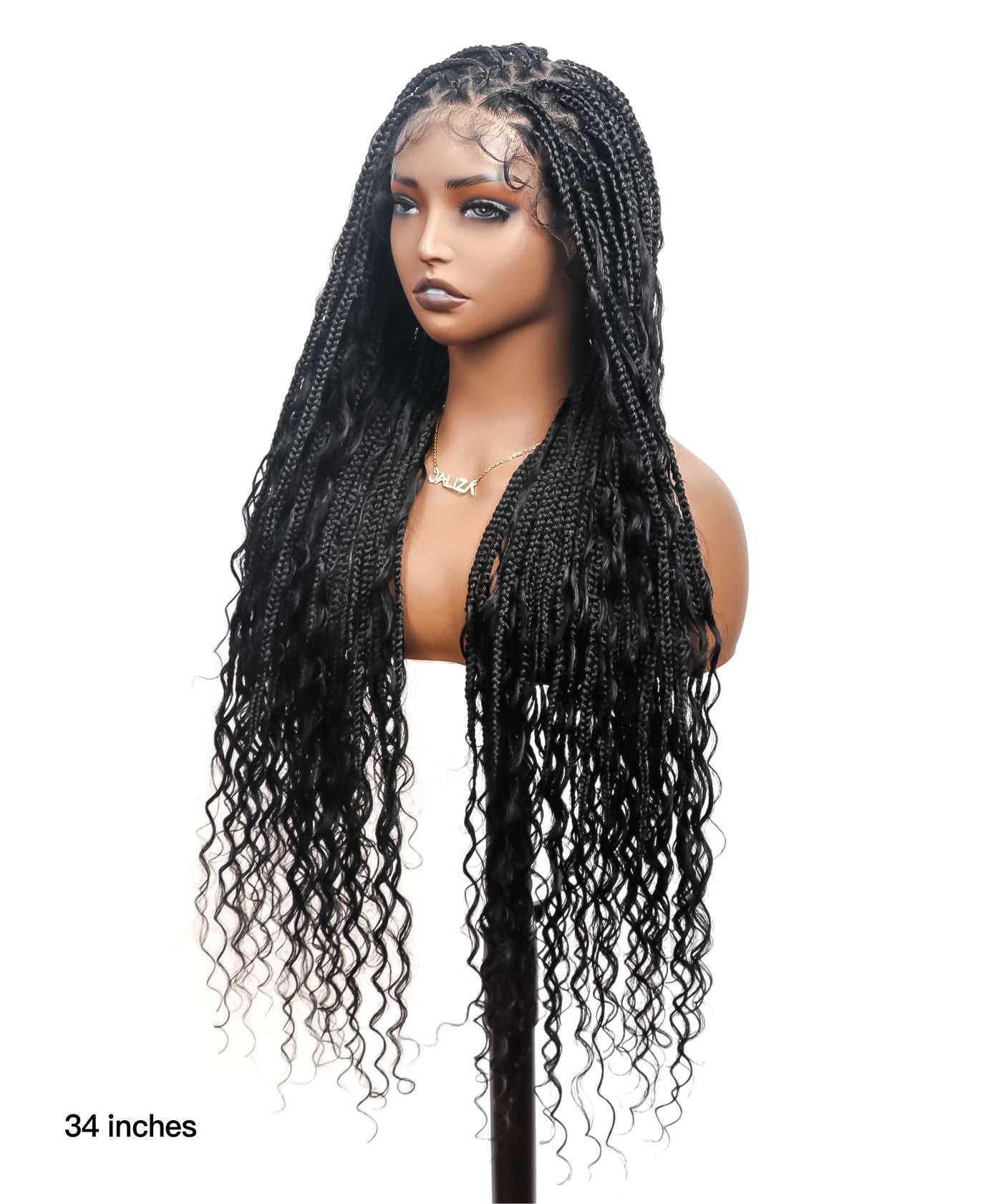 Triangle Base Human Hair Boho Curls 36" HD Full Lace Knotless Boho Box Braided Wig Full Density 99 Strands