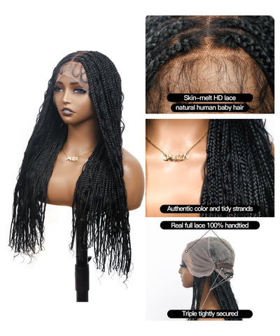 Pre Bleached Human Hair Lace Tangleless Swiss HD Lace Knotless Boho Box Braided Wig 88 Strands