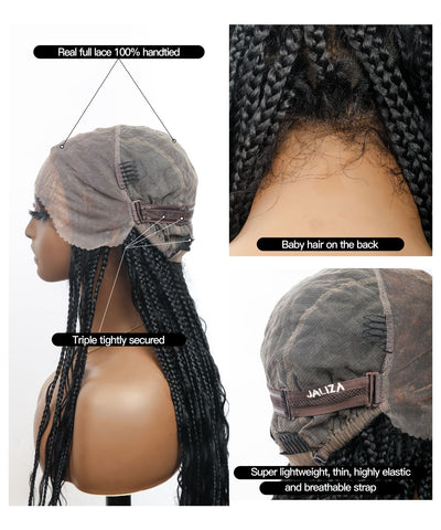 Pre Bleached Human Hair Lace Tangleless Swiss HD Lace Knotless Boho Box Braided Wig 88 Strands