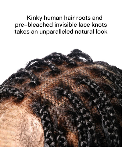 Pre Bleached Human Hair Lace Tangleless Swiss HD Lace Knotless Boho Box Braided Wig 88 Strands