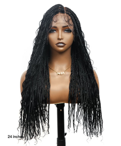 Pre Bleached Human Hair Lace Tangleless Swiss HD Lace Knotless Boho Box Braided Wig 88 Strands
