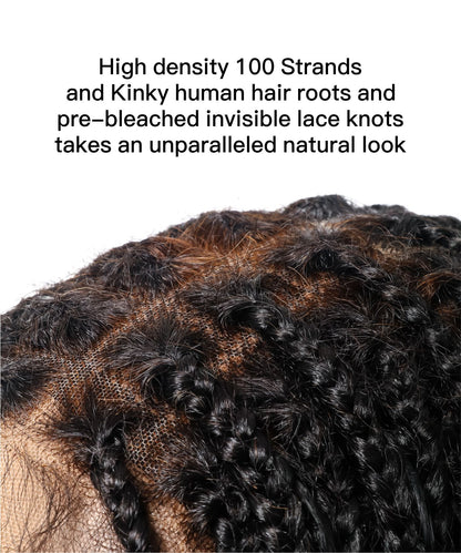 Pre Bleached Human Hair Lace Tangleless 56" HD Lace Knotless Box Boho Braided Wig 100 Strands - Human Hair Roots & Boho Curls & Baby Hair