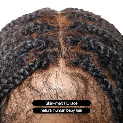 Pre Bleached Human Hair Lace Tangleless Swiss HD Lace Knotless Boho Box Braided Wig 88 Strands