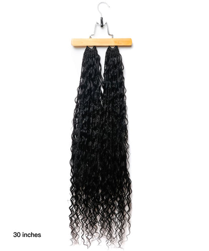 Crochet Boho Box Braids With Human Hair Curls 30"（5 pieces boho curls and curly ends）