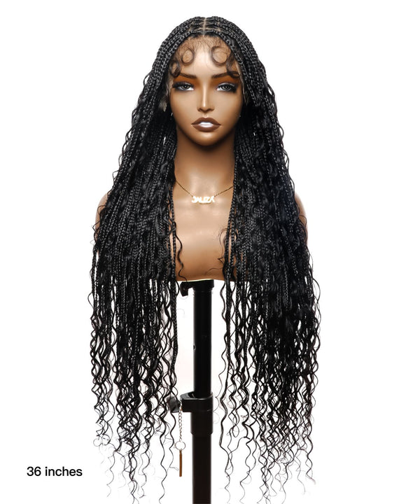 Tangleless 36" HD Lace Knotless Boho Box Braided Wig 100 Strands - Human Baby Hair